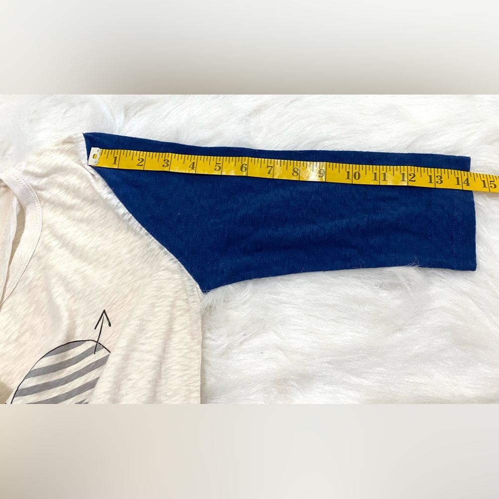 J Crew Womens XS Blue Ivory Lovebirds Baseball Tee Boho Preppy Y2K Lightweight - Picture 9 of 11
